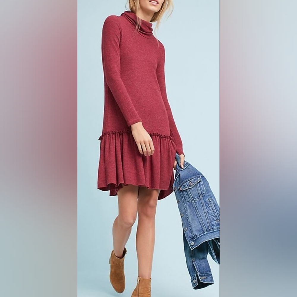 Anthropologie Brand New Beautiful Burgundy Turtleneck Dress*Sale